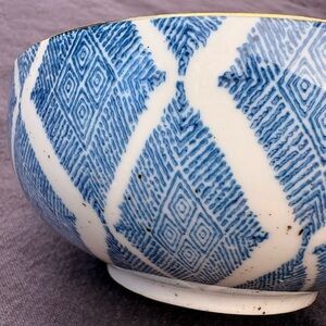 Cost Plus World Market Blue and White Ceramic Bowl with Gold Rim